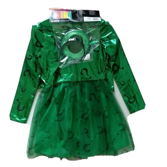 Batman The Riddler Girls Halloween Costume Villain Size M L Green Dress New - Picture 5 of 5